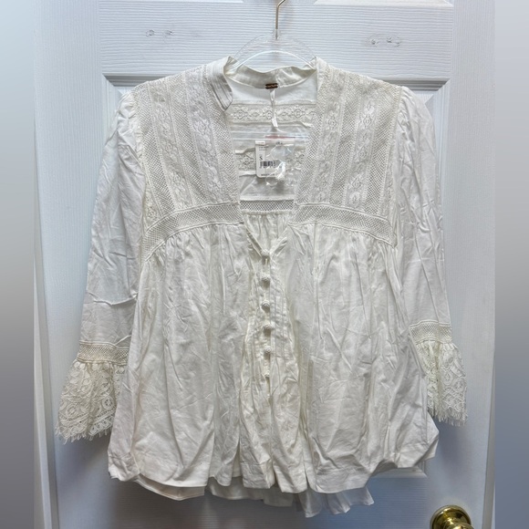 Free People Tops - Free People Ivory Lace-Trim Peasant Top